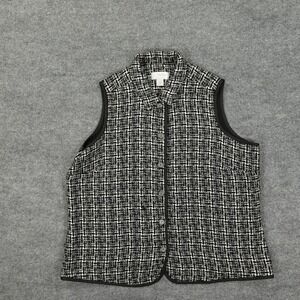 Christopher & Banks Vest Womens 2X Black White Tweed Button Front Lined